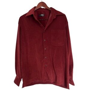 Le 31 Burgundy Oversized Button-Up Shirt Suede-Like Soft Fabric Men’s M